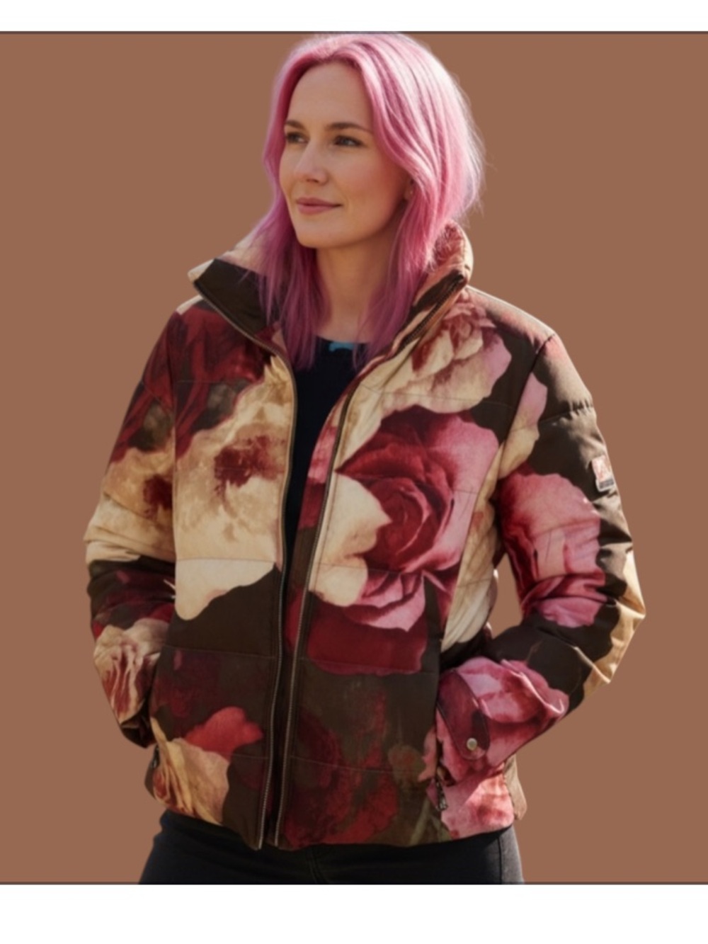 Bogner Floral Ski Jacket in Red, Pink, Cream, Brown